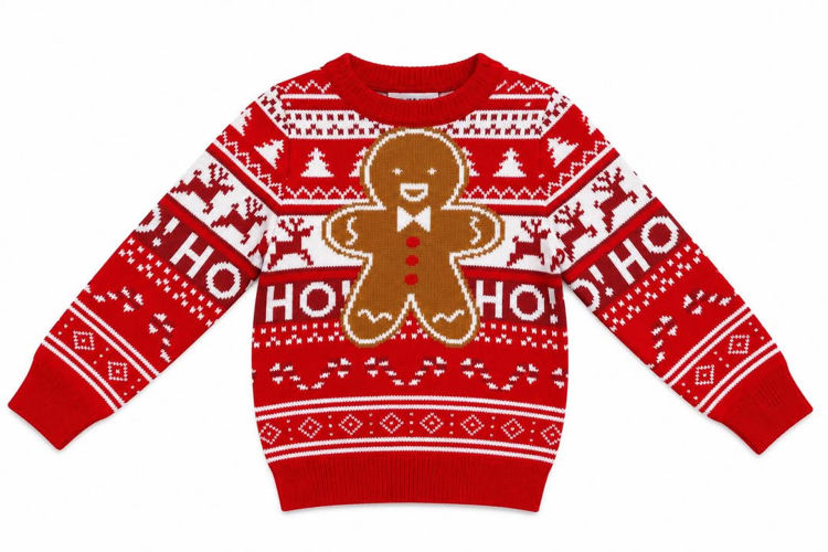 Picture of SSX02 CHILDREN GINGERBREAD MAN KNITTED CHRISTMAS JUMPER 3-9Y